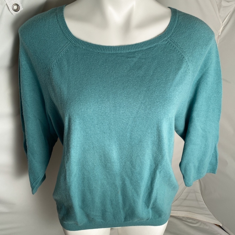 Boden green blue button back three quarter sleeve sweater 14